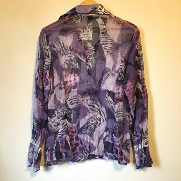 SE Stenau Purple Whimsigoth Floral & Animal Print Button Down Shirt - Picture 4 of 16